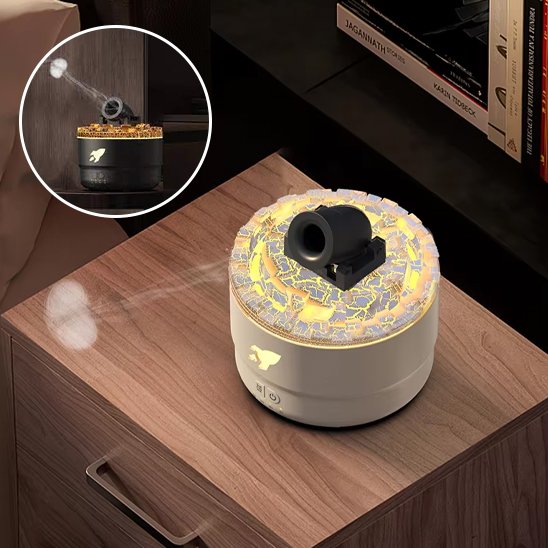 Diffuseur d'huiles essentielles blanc ou noir posé sur meuble